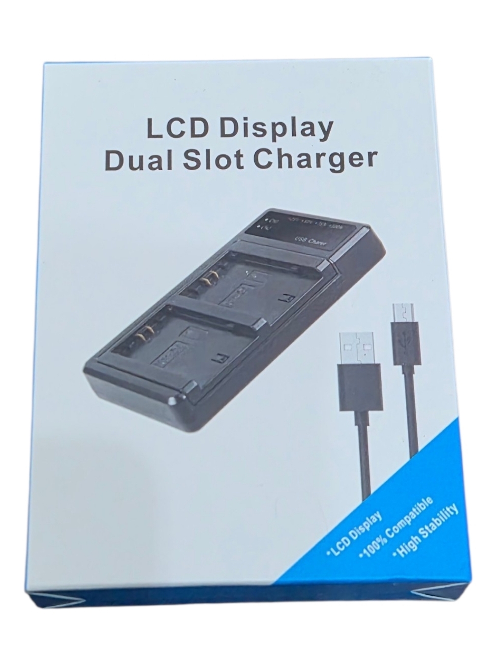 COOLSHOW Dual Slot LCD Battery Charger Camera Charger w USB Cable New